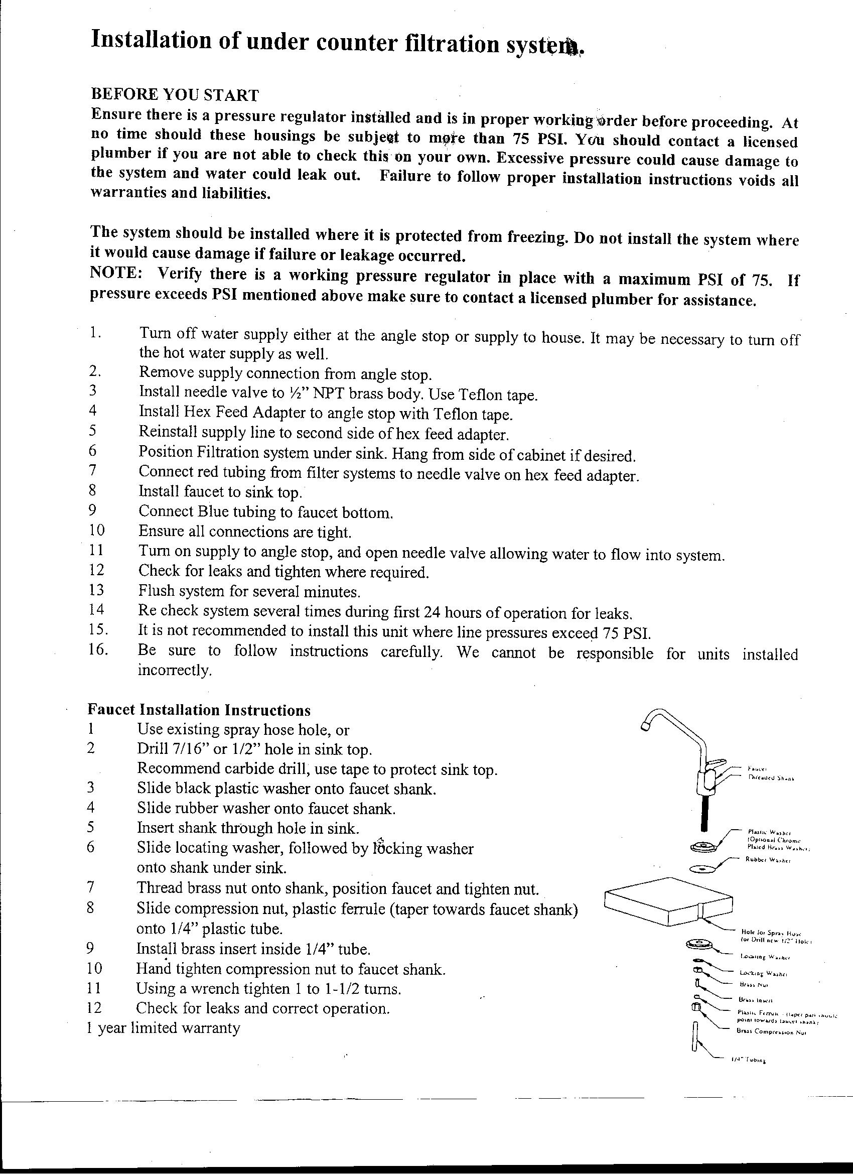 Under counter installation instructions